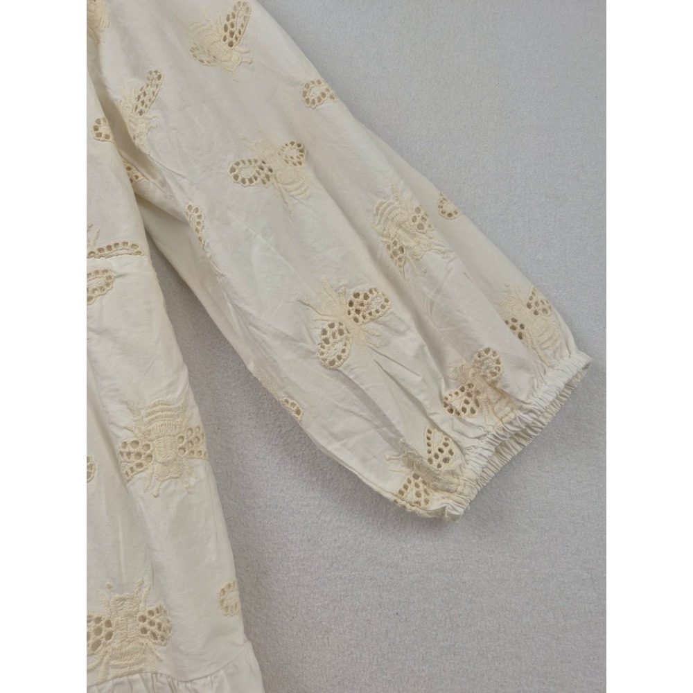 Anthropologie The Bettina Tiered Mini Shirt Dress Embroidered Bee Edition Large - Picture 5 of 16